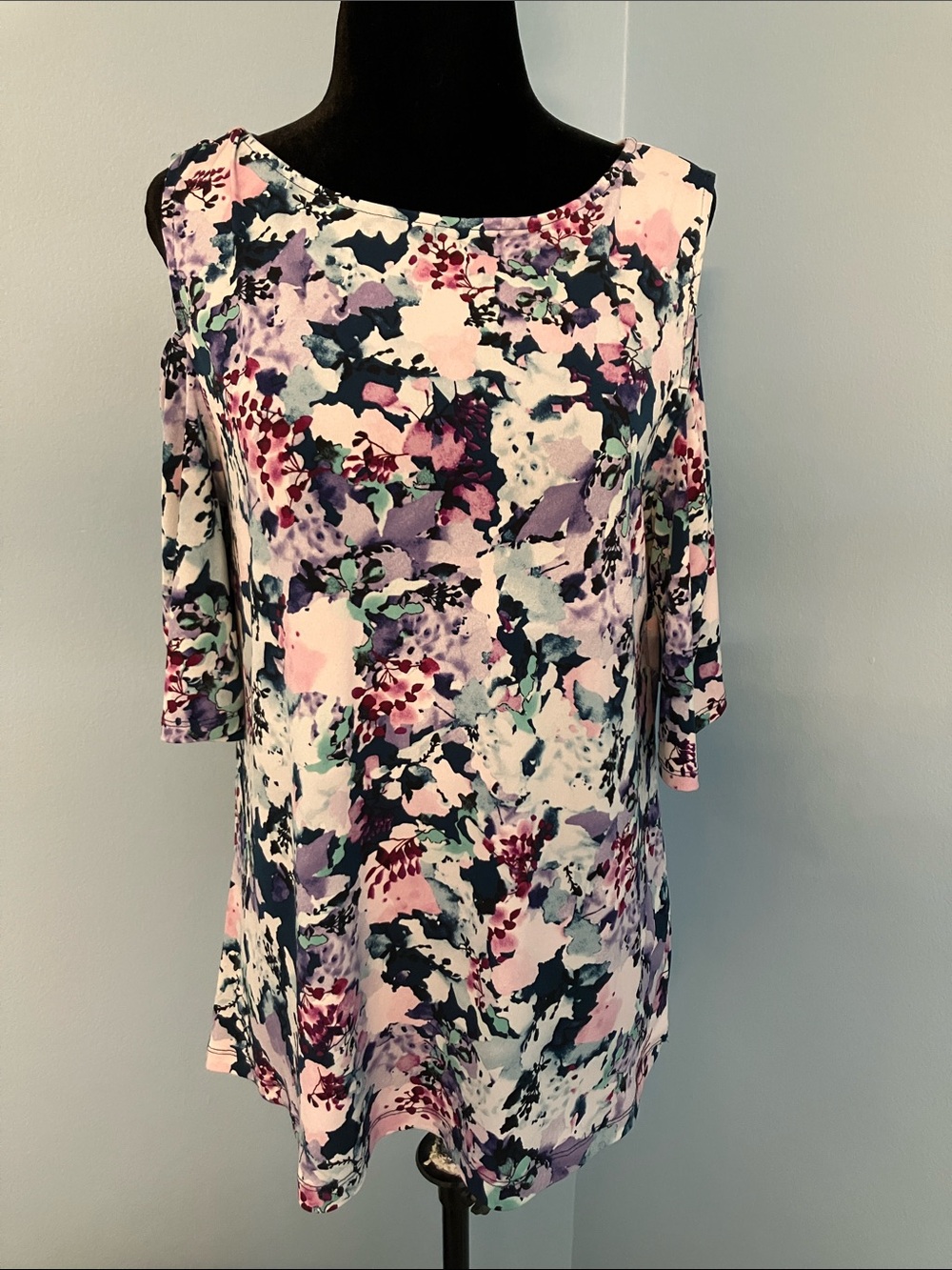 The Limited blue Purple Floral Cold-Shoulder Top